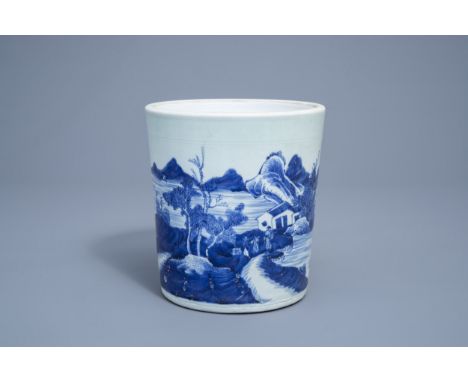 Full title: A Chinese blue and white scroll pot with landscape design, 19th C.Description: H 22,2 cm - Dia.: 20,6 cmCondition
