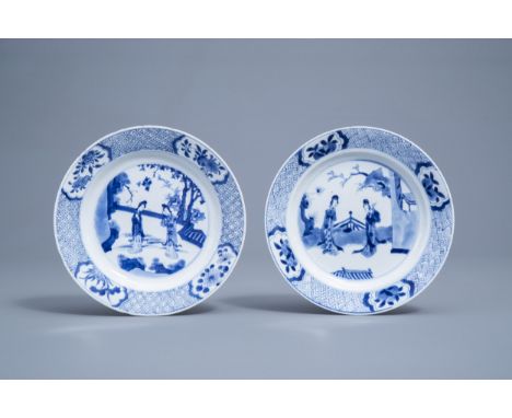 Full title: Two Chinese blue and white 'Long Eliza' plates, Chenghua mark, KangxiDescription: Dia.: 21,2 - 20,8 cmCondition:P