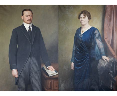 Full title: F. De Beule (19th/20th C.): Double portrait of a gentleman and a lady, oil on canvasDescription: Work: 132 x 91 c