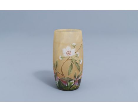 Full title: A French Art Nouveau etched overlay glass vase with floral design, Daum Nancy, first half of the 20th C.Descripti