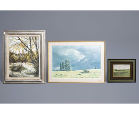 Full title: Gilles Fabre (1933-2007): 'Het kleine eiland', oil on canvas &amp; Two landscapesDescription: Work: 61 x 46 cm (F