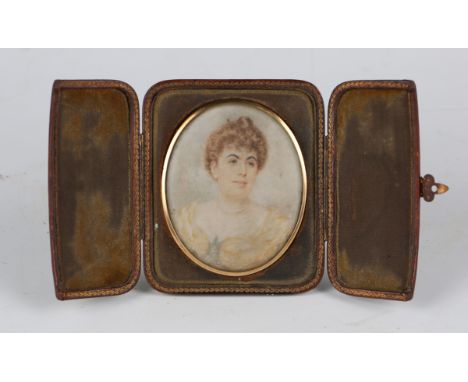 British School - Oval Miniature Portrait of a Mary Rosina, Lady Lynn-Thomas, watercolour on ivory, 7cm x 5.5cm, within a 15ct