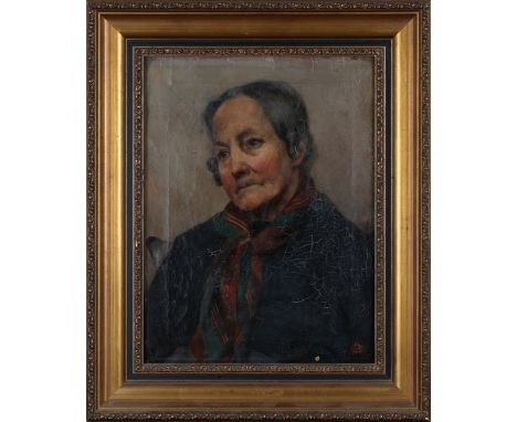 Circle of Elizabeth Stanhope Forbes, Newlyn School - Portrait of a Lady wearing a Scarf, late 19th/early 20th century oil on 