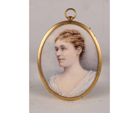 British School - Oval Miniature Portrait of Rose Stanies, watercolour on ivory, 7.5cm x 6cm, within a gilt metal frame.Buyer’