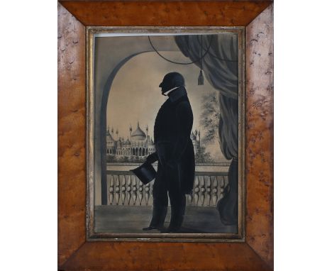 British School - Full Length Profile Silhouette Portrait of a Gentleman holding a Top Hat near the Royal Pavilion Brighton, 1