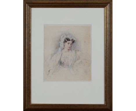 George Richmond - Half Length Portrait of a Lady, identified as Miss Tomkison, daughter of Piano Maker, Thomas Tomkison, wate