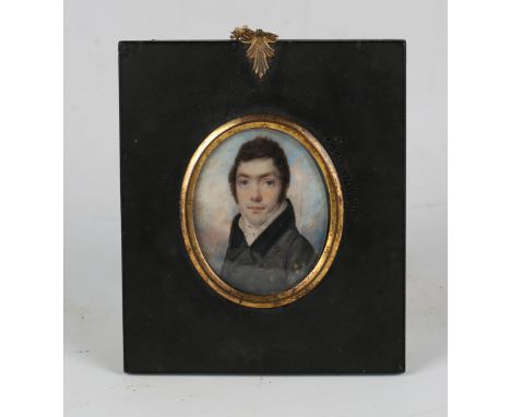 Circle of George Engleheart, British School - Oval Miniature Head and Shoulders Portrait of a Gentleman, watercolour on ivory