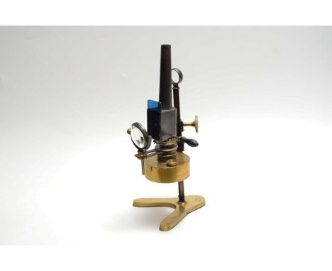 A early 20th Century Baker lacquered and anodised brass Microscope Lamp,  with rack and pinion adjustment, spirit lamp with b