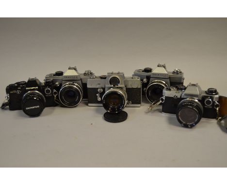 Petri, Olympus and Praktica SLR Cameras, Petri Flex 7, shutter working, meter not working, Petri f/1.8 55mm lens, OM10 chrome