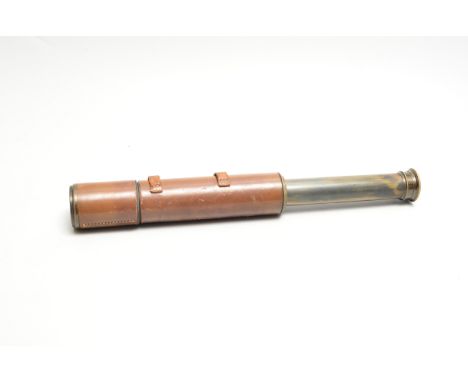 A Broadhurst Clarkson & Co anodised brass three-draw Signalling-Pattern Telescope,  brown leather-covered, 810mm long extende