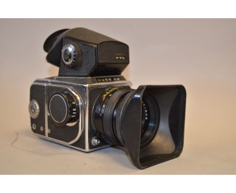 A Hubb 88 Medium Format Camera, with 80mm f/2.8 lens,  shutter sticking, body G, some fungus to elements  