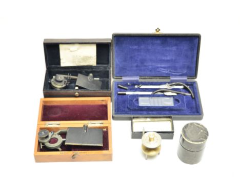 Microscope Accessories,  including Abbe camera lucida - Zeiss (1), Hume, Edinburgh (1), in fitted cases, spherometer, in case