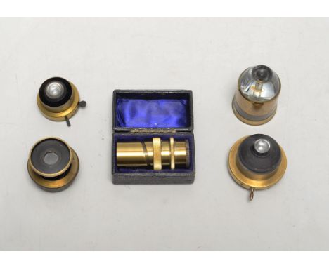 Lacquered brass Microscope Accessories,  including R & J Beck Eikonometer, in maker's case, condensers (4), W Watson Macro Il