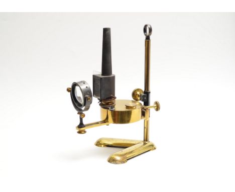 A 19th Century Baker lacquered and anodised brass Microscope Lamp,  with rack and pinion adjustment, spirit lamp with circula