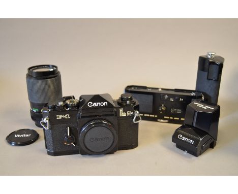 Canon F-1 Lake Placid 1980 Camera body, shutter working, body G, Canon MF motor drive, Canon Speed Viewfinder, Vivitar 70-200