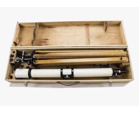 A modern Polarex 900mm Refracting Telescope,  in maker's wooden case, with tripod, 100mm wide, G 