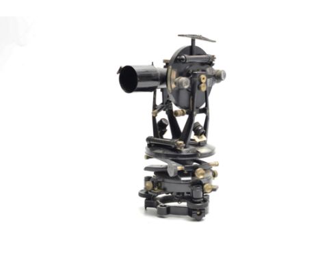 A mid-20th Century E R Watts & Son black-enamelled brass Transit Theodolite, 320mm high, F, and wooden staff (2) 