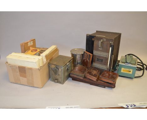 Darkroom Equipment and Paper stock, incuding; Kodak amature printer, film tanks, timer, paper, copper printing blocks 