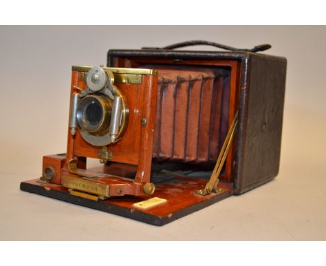 Premo SR Folding Box Camera, body G, red bellows G, elements F, with dark slide, glass plate intact 
