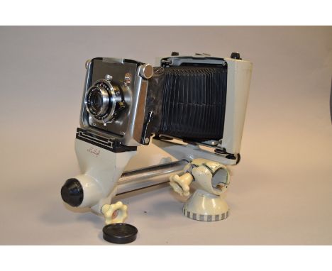 A Linhof Kardan 9 x 12cm monorail view camera and accessories, with a Schneider-Kreuznach Xenar lens f/4.7 135mm, G, Copal NO