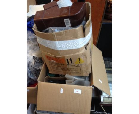 2 BOXES INC. DRAIN & GUTTER PIPE FITTINGS & CORDLESS DRILL; FUEL CONTAINER