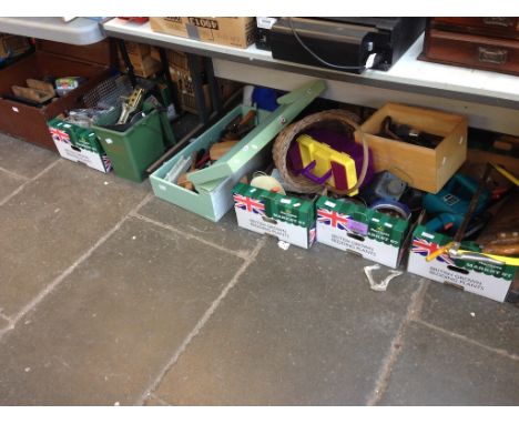 A LARGE QUANTITY OF TOOLS IN BOXES AND WOODEN CHESTS