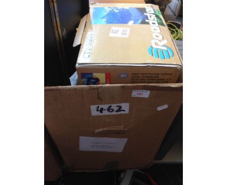 BOX OF SMALL TV; BOXED XMAS ITEM ETC.