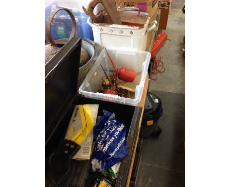2 TINS AND A CRATE OF MIXED TOOLS ETC