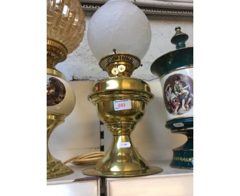 BRASS AND GLASS OIL LAMP. H45CM