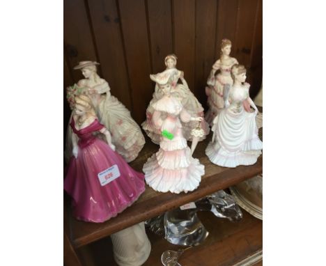 FOUR COALPORT AND TWO WORCESTER FIGURESCONDITION: MINOR CHIP TO PETAL ON HEAD OF ROYAL WORCESTER SPLENDER AT COURT FIGURE. RE