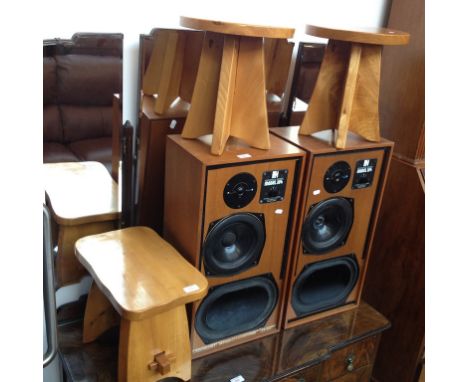 PAIR LIGHT ELM STOOLS AND ANOTHER