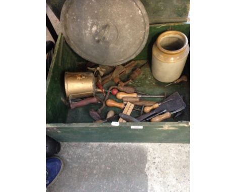WOODEN TOOL CHEST AND TOOLS