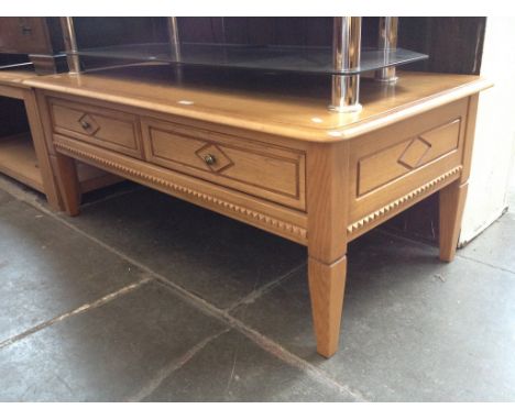 LIGHT OAK COFFEE TABLE WITH A DRAWER L125CM