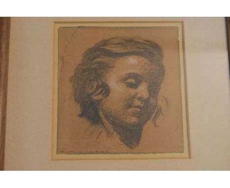 Giorgio Matteo Aicardi (1891 - 1984) Italian . A framed and glazed charcoal study, child portrait, indistinctly signed. H.36 