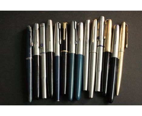 A collection of fourteen vintage Parker fountain pens, various models and designs. 