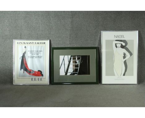 Three framed and glazed prints. One vintage Nagel Art expo New York exhibition poster, a Benjaman's Gallerie shop poster and 