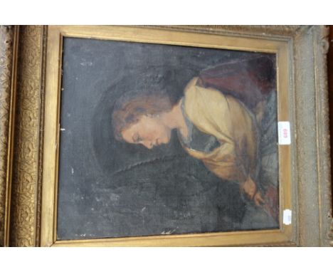 AN EARLY 20TH CENTURY OIL ON CANVAS PORTRAIT of a young woman, indistinctly signed in gilt frame