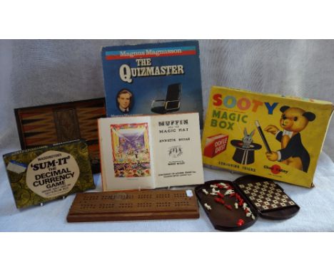 CHAD VALLEY; A VINTAGE SOOTY MAGIC BOX, and a collection of similar games and a Muffin the Mule book