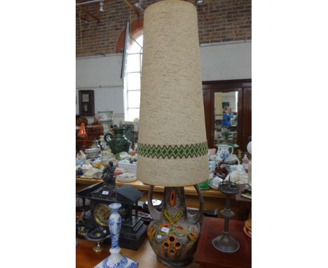 A LARGE 1960'S WEST GERMAN CERAMIC LAMP with original shade
