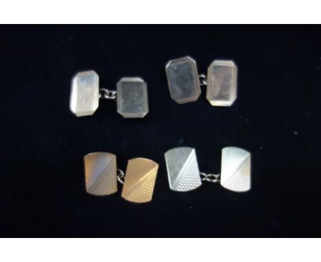 TWO PAIRS OF GENTLEMEN'S 9CT YELLOW GOLD CUFFLINKS with chain connections