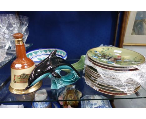A POOLE POTTERY DOLPHIN, Bell's whisky bottle, Collectors Plates and other items
