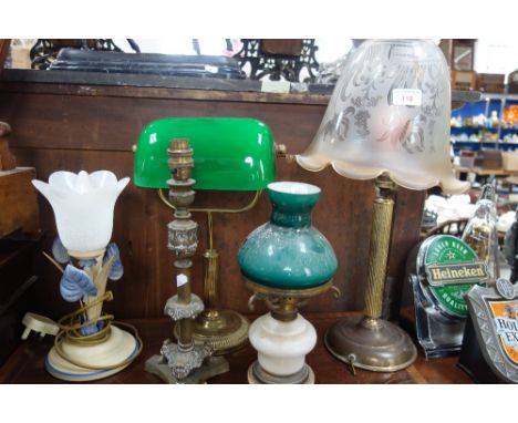 A BRASS STUDENT'S LAMP and a further collection of lamps