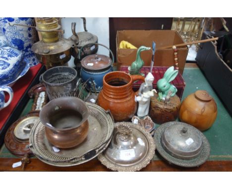 A SYLVAC BUNNY, a barometer, plated items and sundries
