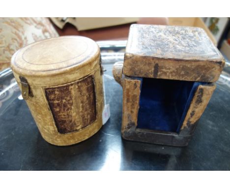 TWO LEATHER CARRIAGE CLOCK OUTER-CASES