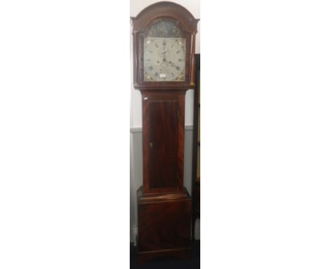AN EARLY 19TH CENTURY MAHOGANY LONGCASE CLOCK, the painted dial inscribed "Clark Dorchester" with moving sailing ship above
