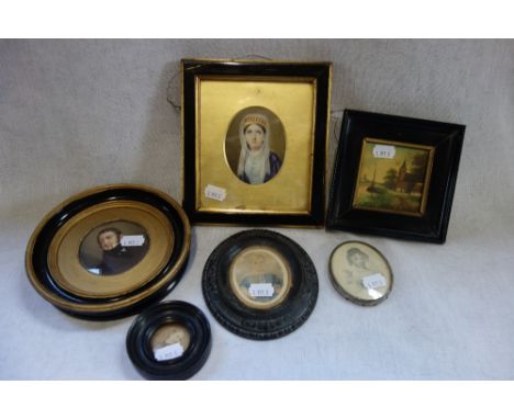 A 19TH CENTURY MINIATURE PORTRAIT OF A GENTLEMAN, similar portraits and a miniature of a canal scene