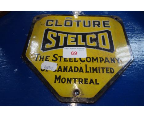  A VINTAGE FRENCH/CANADIAN ENAMEL SIGN "Cloture Stelco" in black and yellow