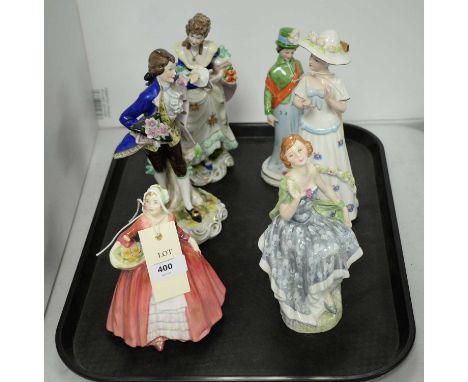 Royal Doulton figure of 'Janet', HN 1537; Renaissance Petite Ladies figure of 'Laura'; and four other ceramic figures. 
