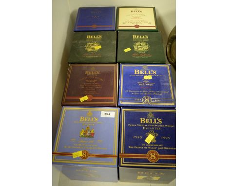 Five Bell's Scotch Whisky Christmas decanters; and three Bell's Scotch Whisky Royal Commemorative decanters, each in box. (8)