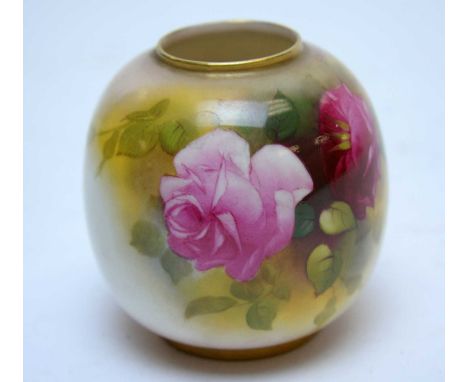 Royal Worcester vase, handpainted with roses, signed E. Reavell, 7.5cms high. 